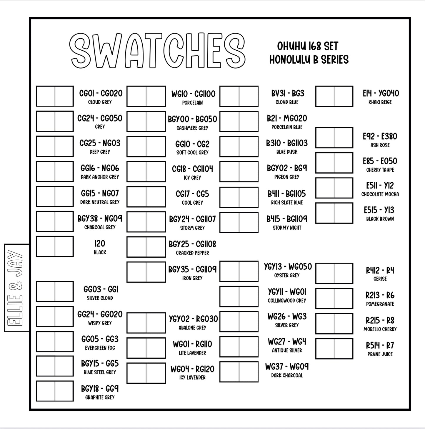 Ohuhu 168 Honolulu B Swatch Sheets - Digital Download