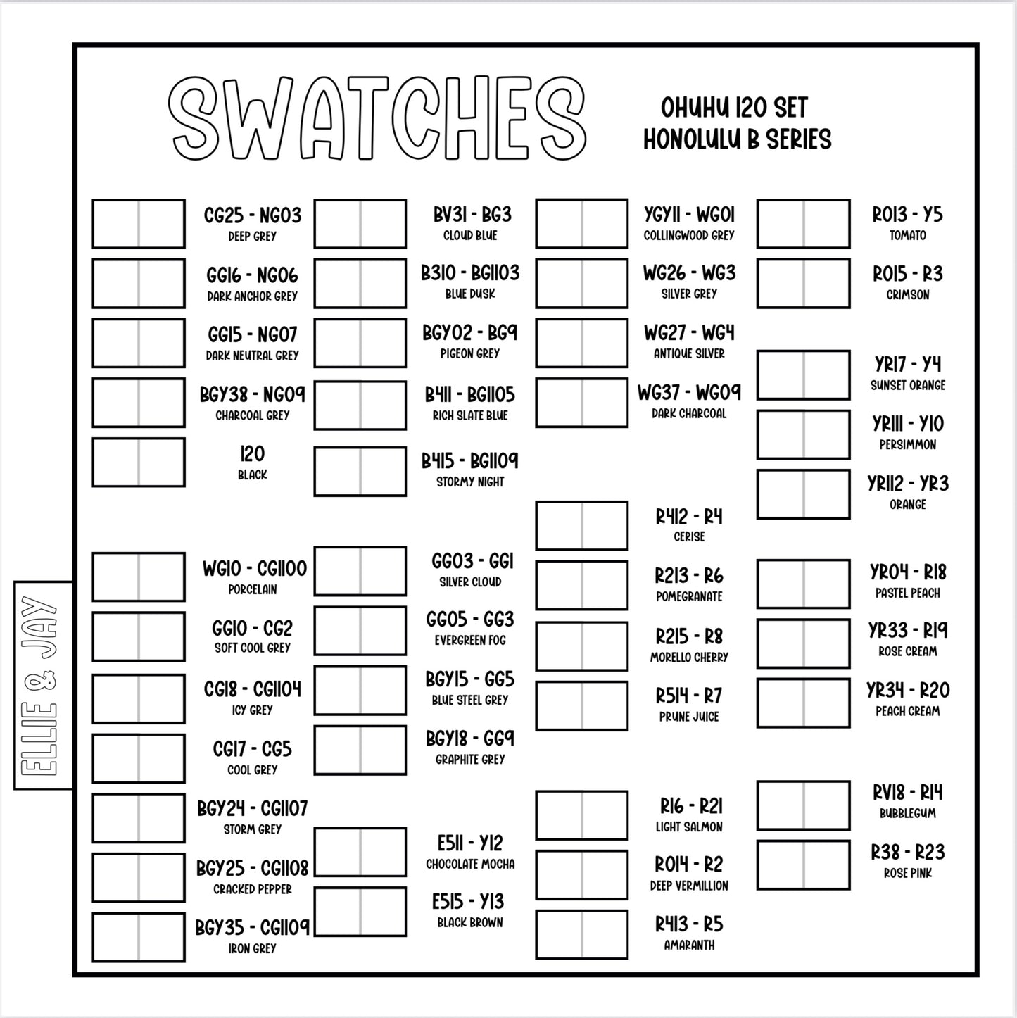 Ohuhu 120 Honolulu B Swatch Sheets - Digital Download