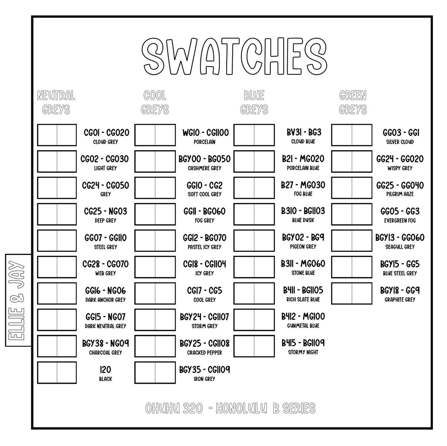 Ohuhu 320 Honolulu B Swatch Sheets - Digital Download