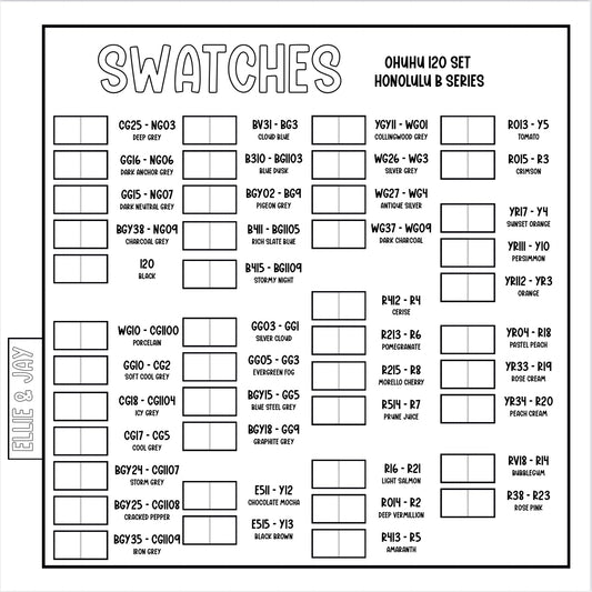 Ohuhu 120 Honolulu B Swatch Sheets - Digital Download
