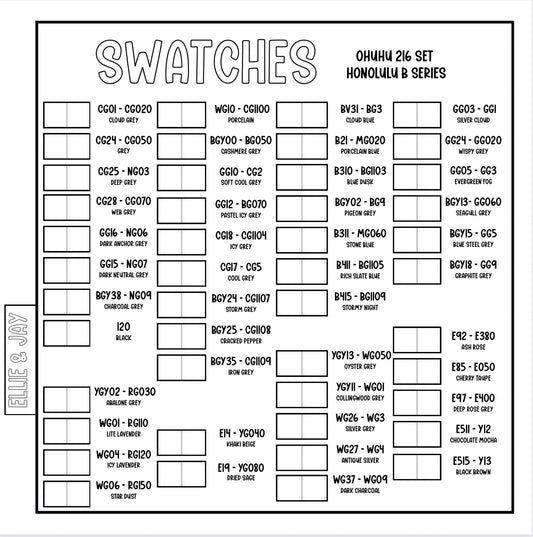Ohuhu 216 Honolulu B Swatch Sheets - Digital Download